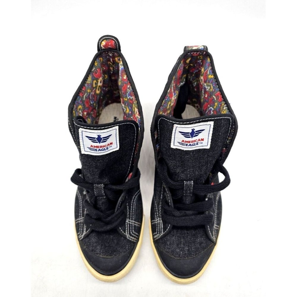 American Eagle Outfitters Shoes Womens 8 Sneakers Blue Denim High Top Flowers View 2